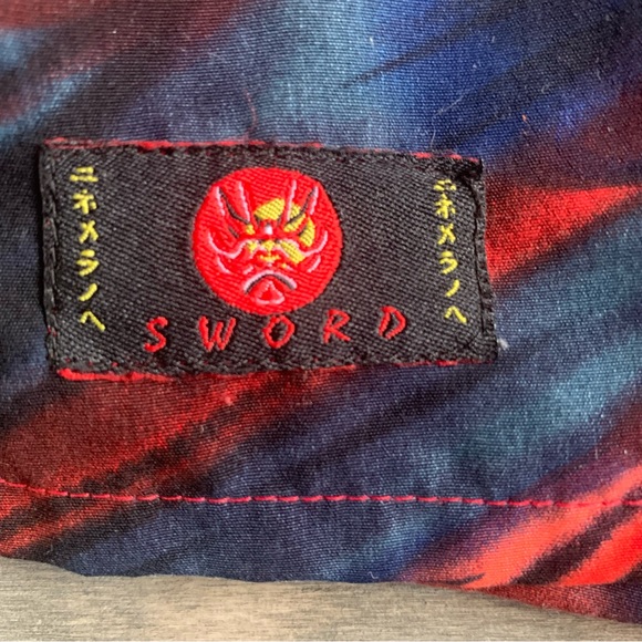 Y2K ANIME JAPANESE SWORD WARRIOR ALL OVER PRINT SHIRT SILKY THICK M - Picture 3 of 6